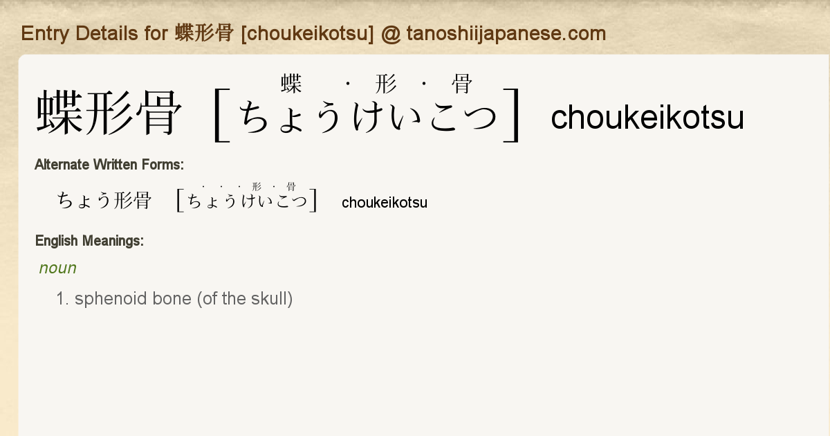 Entry Details For 蝶形骨 Choukeikotsu Tanoshii Japanese