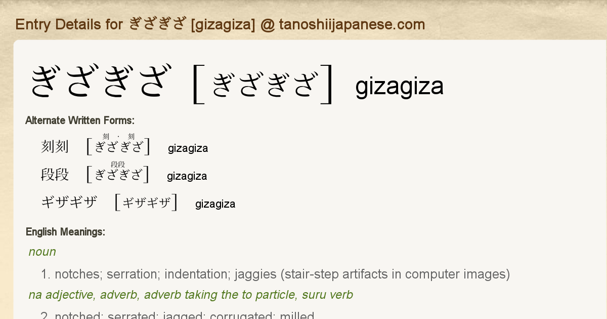 Entry Details for ぎざぎざ [gizagiza] - Tanoshii Japanese