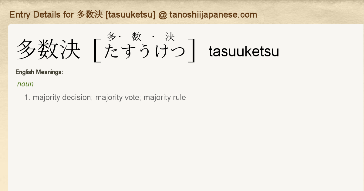 Entry Details For 多数決 Tasuuketsu Tanoshii Japanese