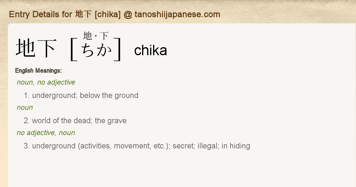 Entry Details For 地下 Chika Tanoshii Japanese Entry Details For 地下 Chika Tanoshii Japanese