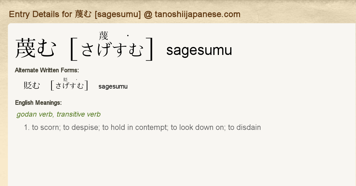 Entry Details For 蔑む Sagesumu Tanoshii Japanese