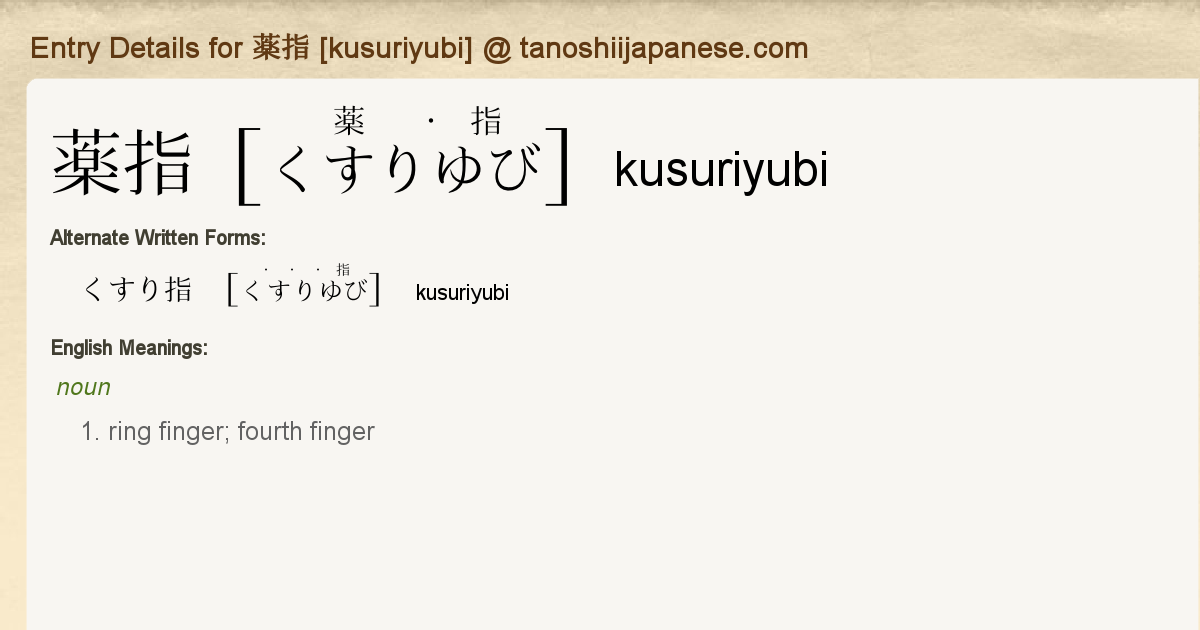 Entry Details For 薬指 Kusuriyubi Tanoshii Japanese Entry Details For 薬指 Kusuriyubi Tanoshii Japanese