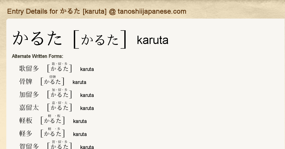 Entry Details For かるた Karuta Tanoshii Japanese