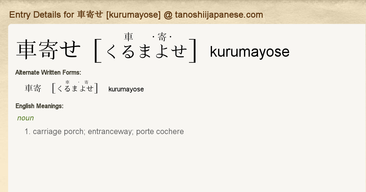 Entry Details For 車寄せ Kurumayose Tanoshii Japanese Entry Details For 車寄せ Kurumayose Tanoshii Japanese
