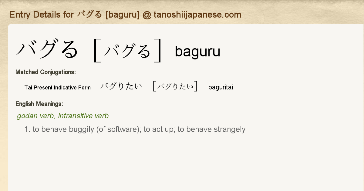 Entry Details For バグりたい Baguritai Tanoshii Japanese