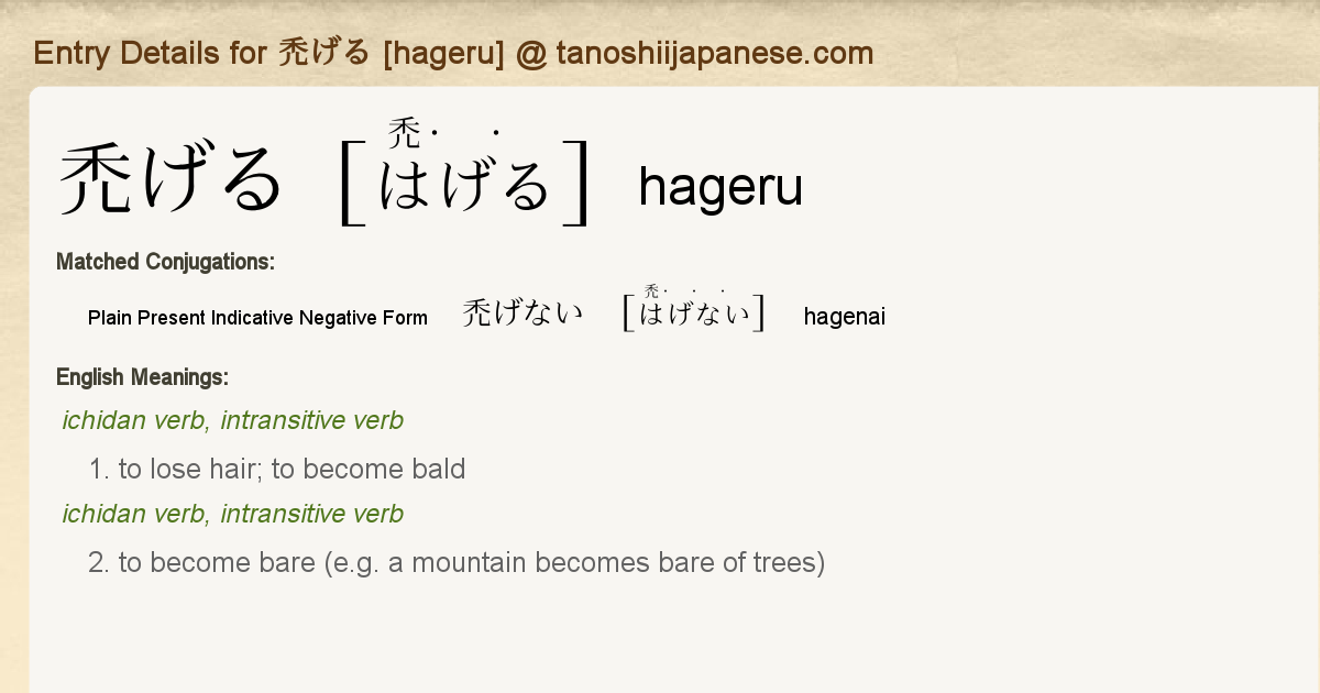 Entry Details For 禿げない Hagenai Tanoshii Japanese