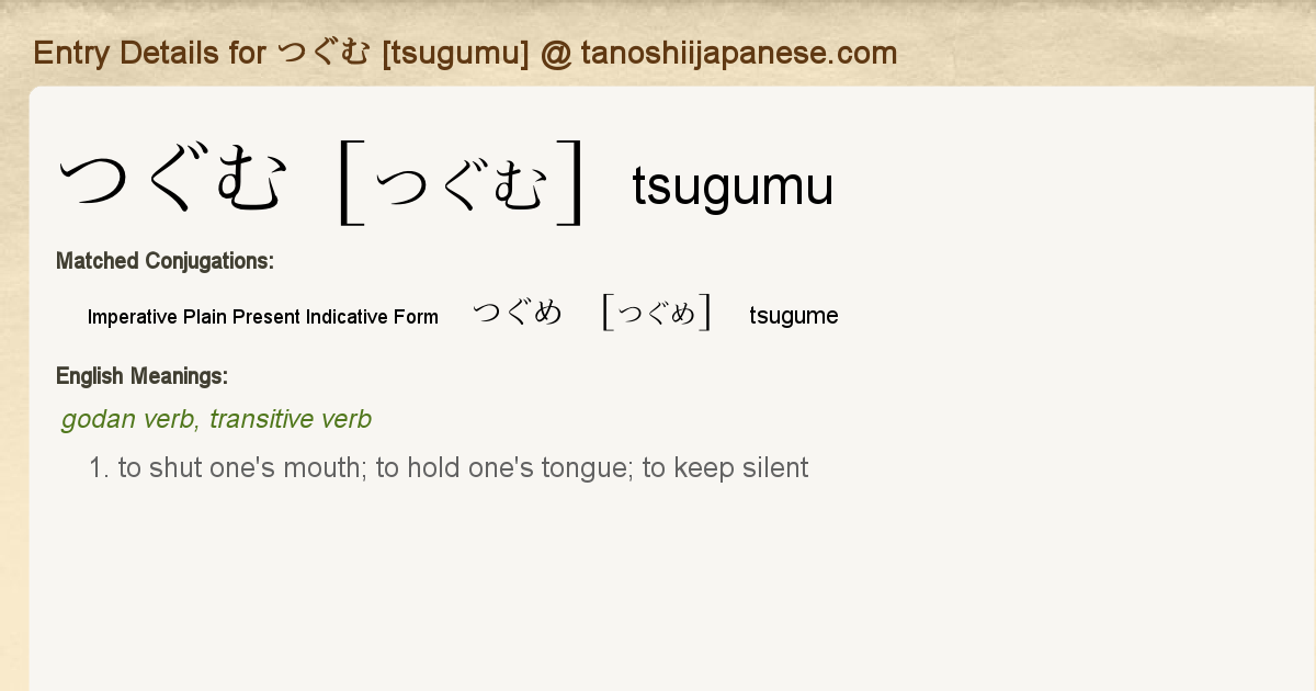 Entry Details For つぐめ Tsugume Tanoshii Japanese