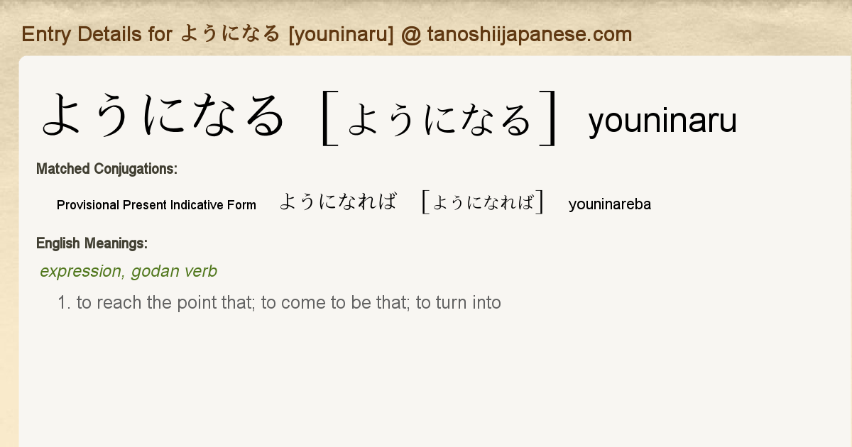 Entry Details For ようになれば Youninareba Tanoshii Japanese