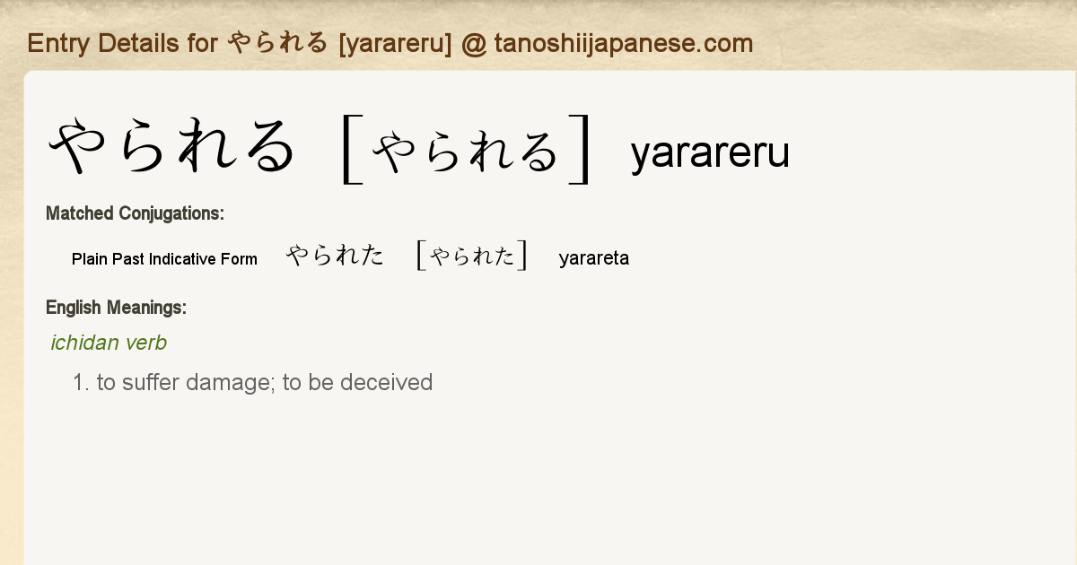 Entry Details For やられた Yarareta Tanoshii Japanese Entry Details For やられた Yarareta Tanoshii Japanese