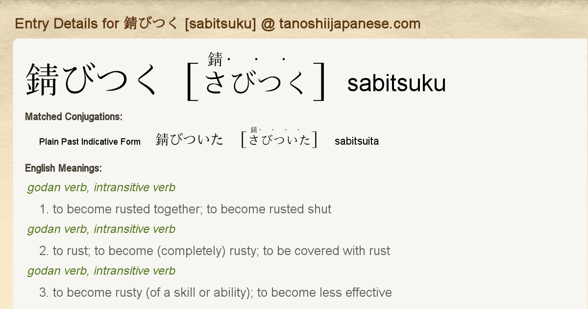 Entry Details For 錆びついた Sabitsuita Tanoshii Japanese