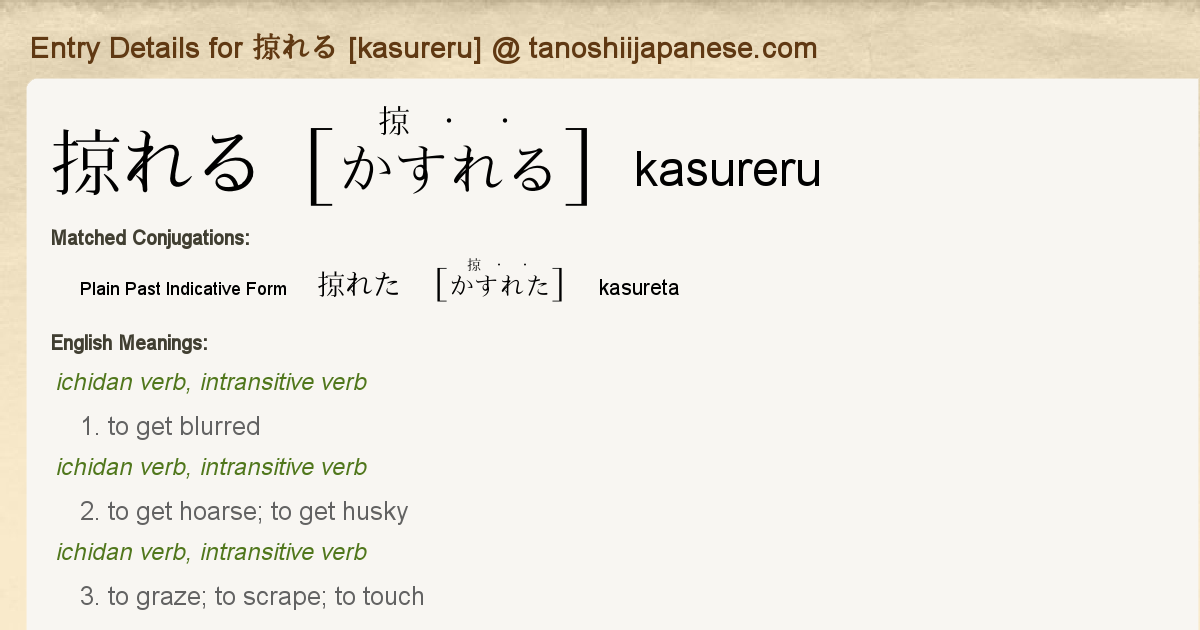 Entry Details For 掠れた Kasureta Tanoshii Japanese Entry Details For 掠れた Kasureta Tanoshii Japanese
