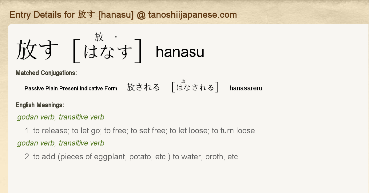 Entry Details For 放される Hanasareru Tanoshii Japanese